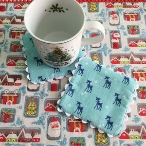 ✨Blue Mid-century Modern Reindeer Coasters, Hand Made Set of 2✨